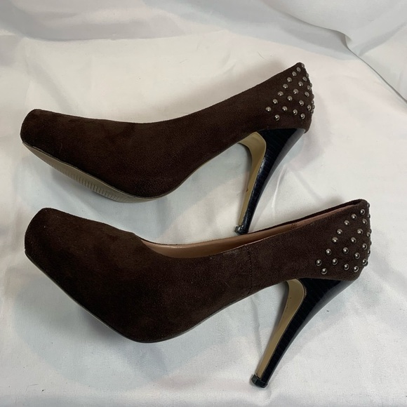 Novela Chocolate Brown Suede Stiletto Heels - Picture 4 of 13